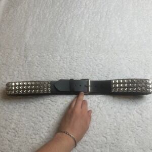 Y2K black studded mens manzoor genuine leather‎ belt xl USA made
